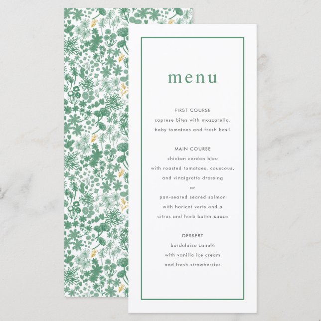 Menú Boda floral verde moda (Anverso / Reverso)
