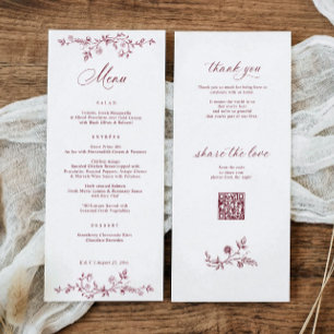 Menú Boda Floral Vintage Frances Burgundy Rojo Oscuro
