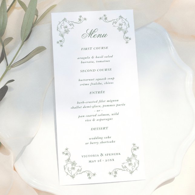 Menú Boda Floral Vintage Verde Salvia (Subido por el creador)