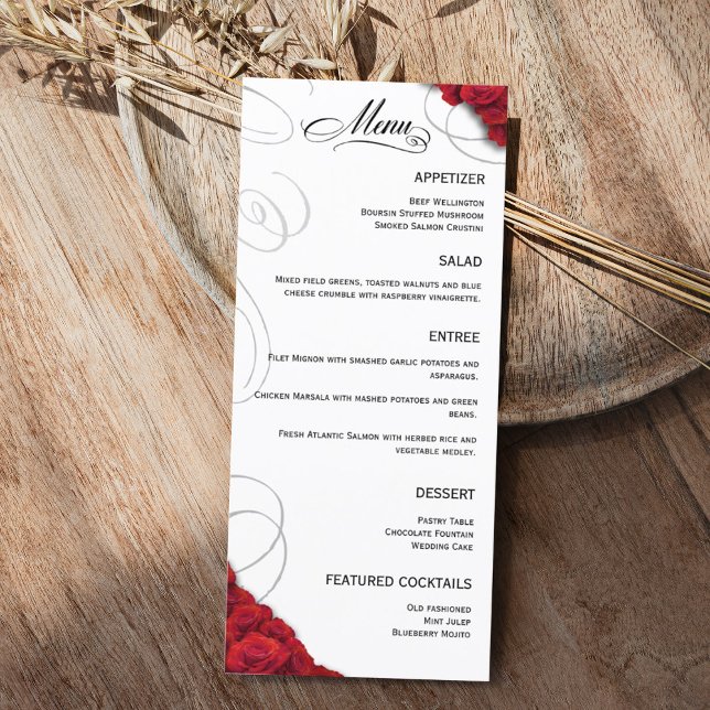 Menú Boda Flourish Red Roses (Red Rose Flourish Wedding Menu for Reception)