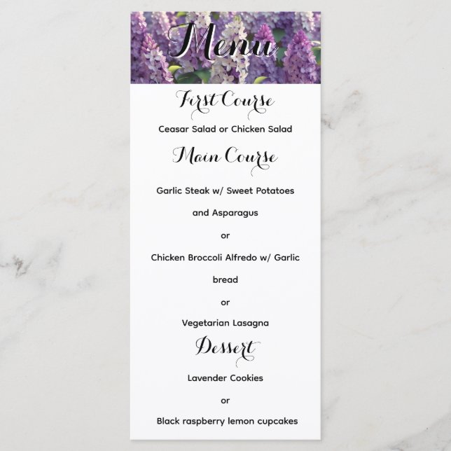 Menú Boda FLower de Lavender personalizado (Anverso)