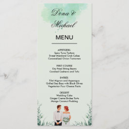 Menú Boda fluida con acuarela verde personalizada