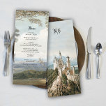 Menú Boda Forestal Rústico Castillo de cuento de hadas<br><div class="desc">Un hermoso castillo de cuento de hadas situado en un bosque rústico. Un diseño boda único que utiliza ilustraciones de acuarela de época de los cuentos de hadas. Un diseño boda "de vez en cuando" y "felizmente siempre después" estilo libro de cuentos ideal para una temática de boda de príncipe...</div>