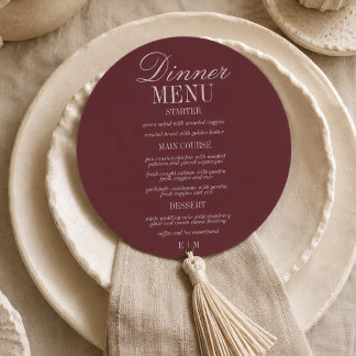 Menú Boda Formal Burgundy Letra Moderna
