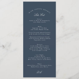Menú Boda Formal Clásica Caligrafía Azul Marino