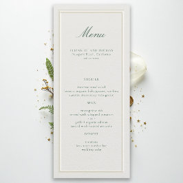 Menú Boda Formal Clásica Verde Marco Elevado Ecru