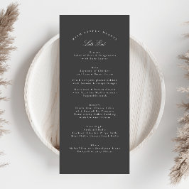 Menú Boda formal de caligrafía elegante gris oscuro