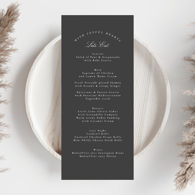 Menú Boda formal de caligrafía elegante gris oscuro (Subido por el creador)