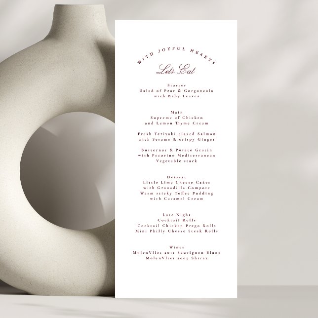 Menú Boda formal de caligrafía maroon borgoña clásica (Subido por el creador)