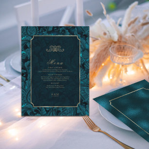 Menú Boda formal de Paisley oscuro ID Verde azulado767