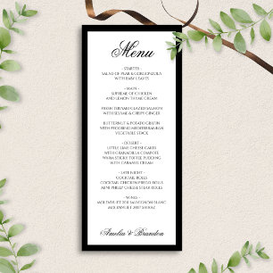 Menú Boda Formal Elegante con Letra Negra y Blanca
