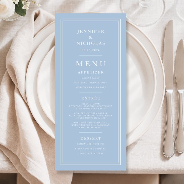 Menú Boda Formal Elegante de Azul Polvo (Elegant Formal Powder Blue Wedding Menu)