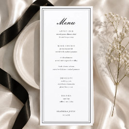 Menú Boda Formal Elegante en Blanco y Negro