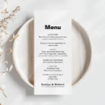 Menú Boda formal elegante y minimalista<br><div class="desc">Esta minimalista y elegante carta de boda es perfecta para un boda rústico. El diseño presenta una bonita fuente para embellecer tu evento.</div>