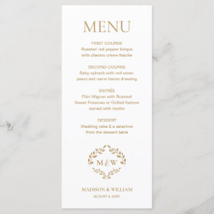 Menú Boda formal Escudo Monograma Personalizado