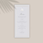Menú Boda formal Grabado en relieve de Faux Nautical Bo<br><div class="desc">Presenta tu día especial con este falso menú de Boda formal de la costa del Barco Grabado en relieve, un diseño que combina a la perfección la elegancia moderna con el encanto intemporal. Con caligrafía clásica para sus nombres y elegante tipografía de bodas, ofrece un ambiente refinado y acogedor. Un...</div>