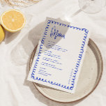 Menú Boda francés azul manuscrito minimalista<br><div class="desc">Tarjetas de mesa Boda francesas manuscritas Menú plano Menús elegantes con Boda de comida y bebida | Caligrafía Simple Menús Bodas Rústicos Bodas,  Menú Boda Rústico,  Menú Vegetación Floral,  Menú Tabla Boda</div>