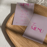 Menú Boda francés moderno retro rosa brillante y brilla<br><div class="desc">Un colorido menú retro funky moderno y luminoso para la cena boda. Que presenta el diseño de plantillas de moda de fondo de lavanda boho vintage y tipografía rosa y menú escrito a mano en rosa. Perfecto y a juego con la suite.</div>