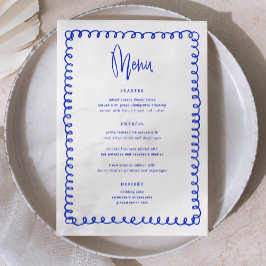 Menú Boda francés retro mano dibujado azul