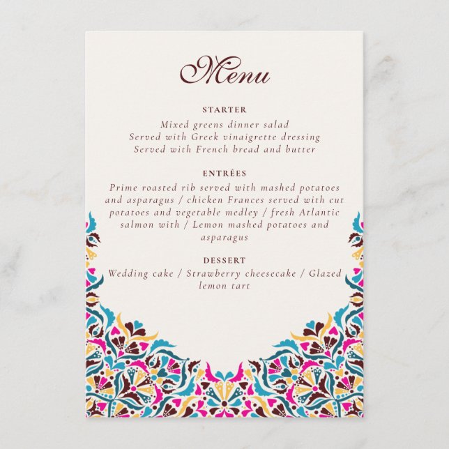 Menú Boda Fronterizo de Estilo Marfil De Lujo Brillante (Anverso)
