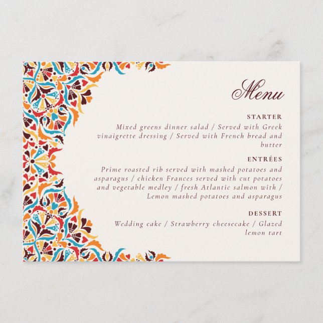 Menú Boda Fronterizo de Estilo Marfil De Lujo Brillante (Anverso)