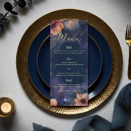Menú Boda Galaxia Floral Celeste Noche Estrellada Azul
