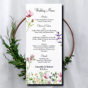 Menú Boda Garden Flowers Watercolor 4x9"