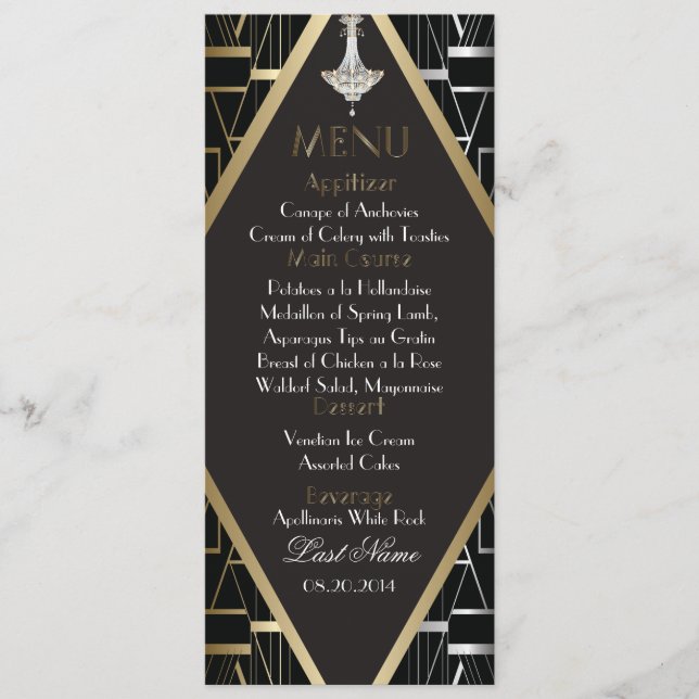 Menú Boda Gatsby Classic Deco Candelabro (Anverso)