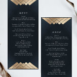 Menú Boda Gatsby de oro azul de la Marina Geométrica<br><div class="desc">Revive la tendencia de Great Gatsby con este diseño - con una carta en rack o menú de recepción de bodas. Antigüedad para un maravilloso boda de temática bohemia. Boda De Boho De Estilo Vintage. Un diseño formal y elegante de estilo geométrico Deco Gran Gatsby Sorprendente con líneas art deco...</div>