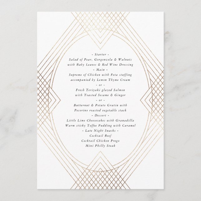 Menú Boda Gatsby de Oval Geométrico Art Deco Oval blanc (Anverso)