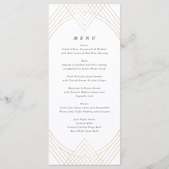 Menú Boda Gatsby de Oval Geométrico Art Deco Oval blanc (Anverso)