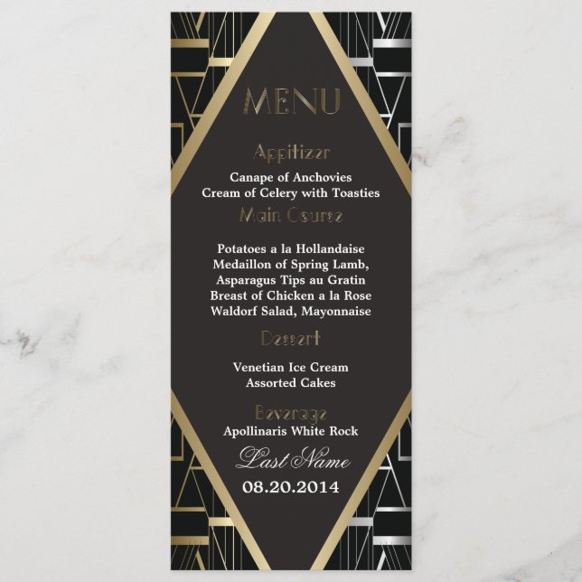 Menú Boda Gatsby Deco clásico 2 (Anverso)