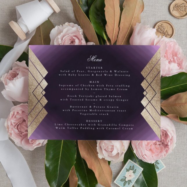 Menú Boda Gatsby Geométrico Purple Gold (Subido por el creador)