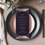 Menú Boda Gatsby Geométrico White Purple Gold<br><div class="desc">Revive la tendencia de Great Gatsby con este diseño - con una carta en rack o menú de recepción de bodas. Antigüedad para un maravilloso boda de temática bohemia. Boda De Boho De Estilo Vintage. Un diseño formal y elegante de estilo geométrico Deco Gran Gatsby Sorprendente con líneas art deco...</div>