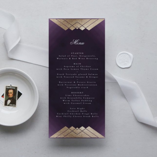 Menú Boda Gatsby Geométrico White Purple Gold (Subido por el creador)