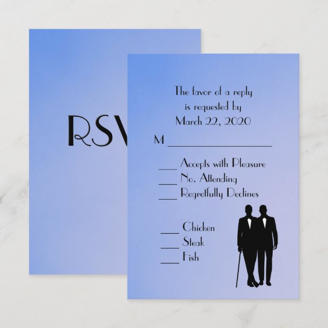 Menú Boda Gay Azul RSVP (Anverso / Reverso)