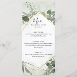 Menú Boda geométrica acuarela boho verde dorado