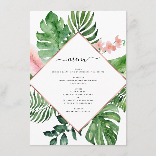 Menú Boda geométrico de acuarela de palma tropical (Anverso)