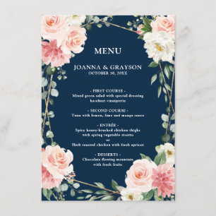 Menú Boda geométrico de la Marina de Oro Floral Rosa Ru