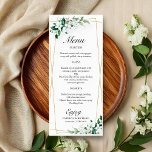 Menú Boda Geométrico Floral Greenery<br><div class="desc">Prepárate para dejarte cautivar por nuestra magnífica suite boda dorada. Este exquisito diseño presenta un marco geométrico elegante, bellamente decorado con delicadas hojas de vegetación y ilustraciones florales. Con su moderna caligrafía de moda, es el lugar ideal para su encantador boda con temática de jardín. Si tienes alguna petición especial...</div>
