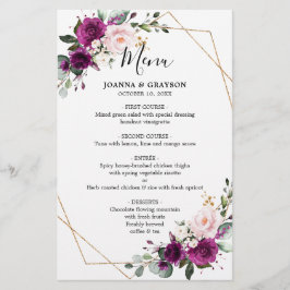 Menú Boda Geométrico Rosa Rosa de Pluma Púrpura Ru