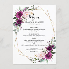 Menú Boda Geométrico Rosa Rosa de Pluma Púrpura Ru