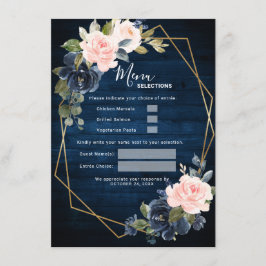 Menú Boda Geométrico Rosado Rubor azul de la Marina Rus