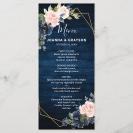 Menú Boda Geométrico Rosado Rubor azul de la Marina Rus