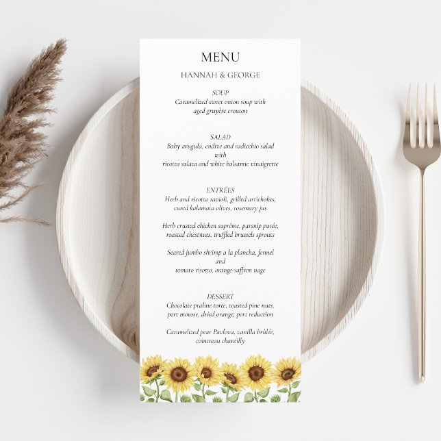 Menú Boda girasol Barn Moda elegante moderna (Sunflowers Wedding Menu)