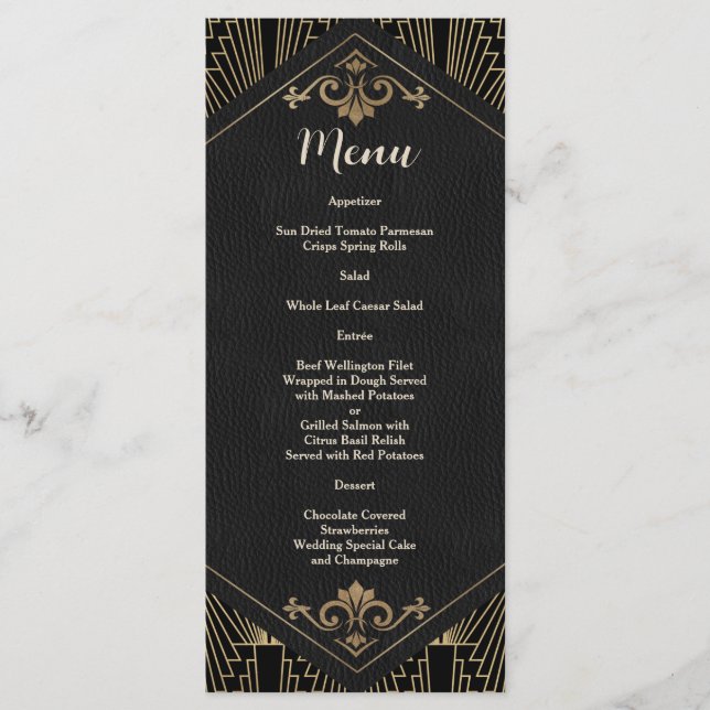 Menú Boda Glam Roaring 20s Gran Gatsby Art Deco (Anverso)