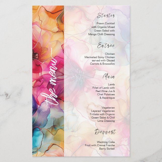 Menú Boda glamoroso rosa púrpura con joyas (Anverso)