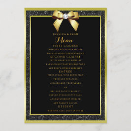 Menú Boda Glamurosa con Lazo Dorado y Brillo Negro