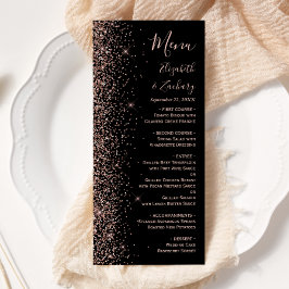 Menú Boda Glitter Borde Rosa Oro Negro Moderno