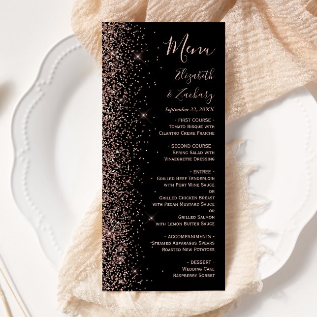 Menú Boda Glitter Borde Rosa Oro Negro Moderno (Subido por el creador)